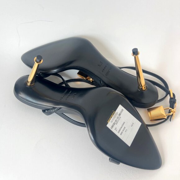Tom Ford Padlock Naked Pointy Toe Black Leather Sandals Size 37.5 US7.5 - Picture 8 of 15